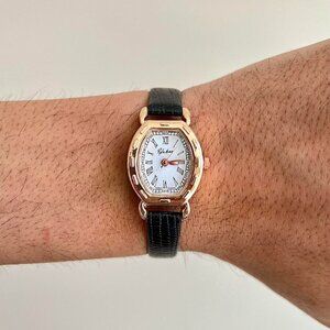 2000s vintage style cute rectangle black leather luxury watch